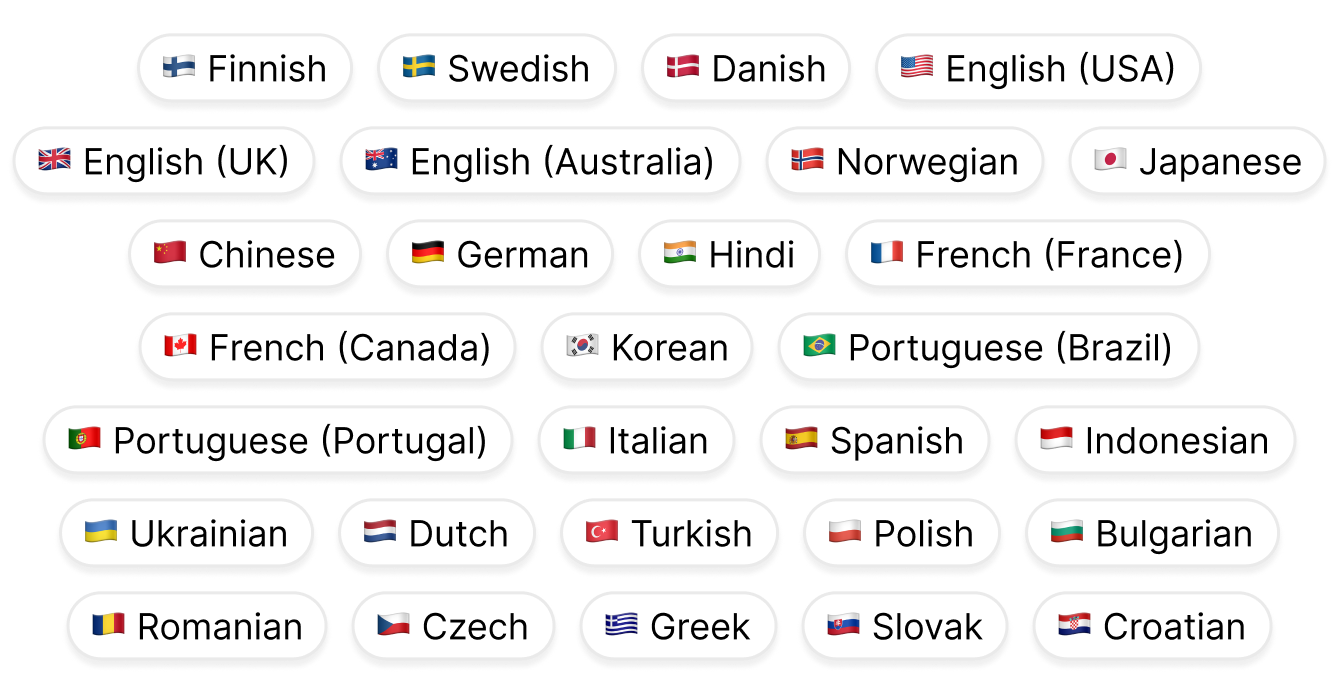 Audio Variables supports over
30 languages